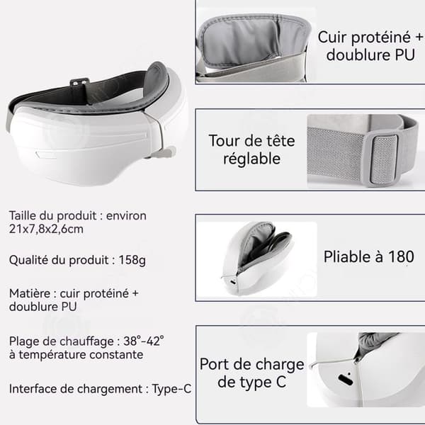 INN Ögonmassageapparat 158g 2 timmars batteritid Bluetooth Musik Massage med värmebälgar Bärbar design ögonmassör
