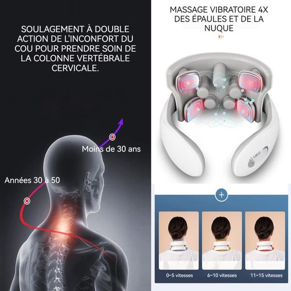 Masseur cervical INN® 3W uppvärmd nackmassageapparat med 4 massagehuvuden, 15 justeringsnivåer och 5 lägen elektrisk nackmassageapparat