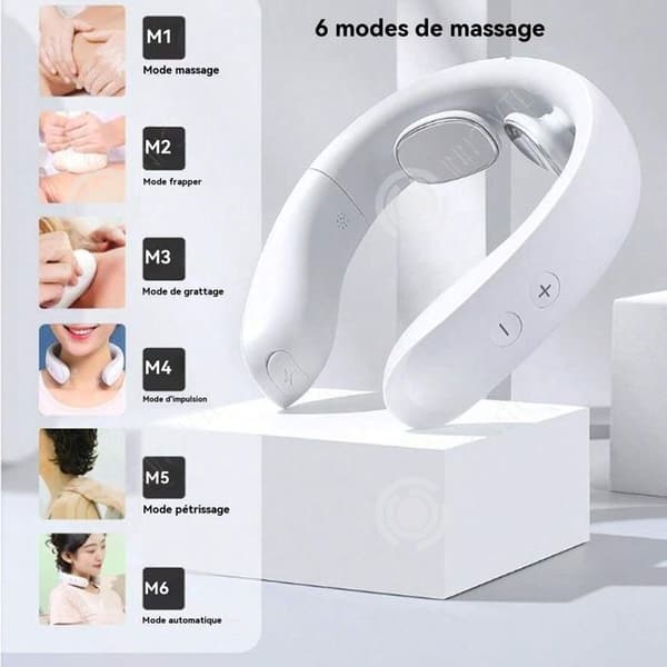 INN Cervikal massageapparat 800mAh typ-c uppvärmande nackmassager med fjärrkontroll och 15 justeringsnivåer och 6 lägen och röstmeddelande