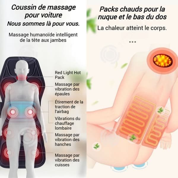 INN Massage Stolen 24w 9 Justerbara Nivåer med Fjärrkontroll Massagefåtölj Ryggmassör Massagekudde för Bil och Hem