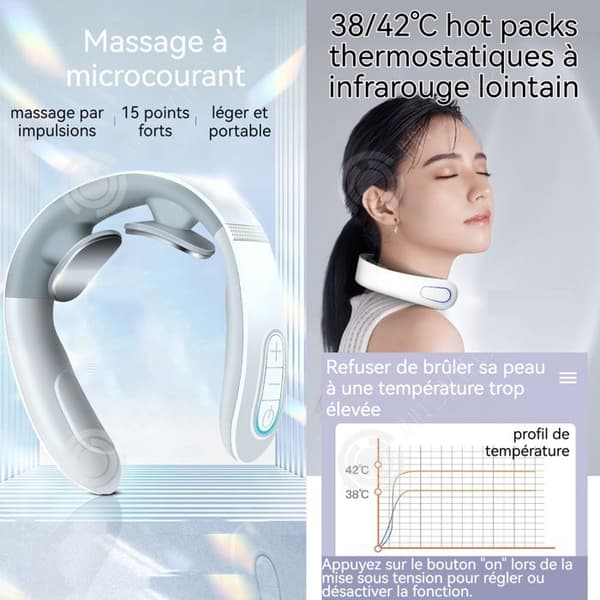 INN Massör 10 lägen 15 hastigheter 350 mah automatisk tidsinställning EMS impulser färgglad lysdiod bärbar nackmassageapparat