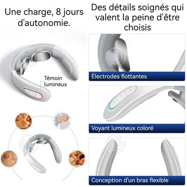 INN Massör 10 lägen 15 hastigheter 350 mah automatisk tidsinställning EMS impulser färgglad lysdiod bärbar nackmassageapparat
