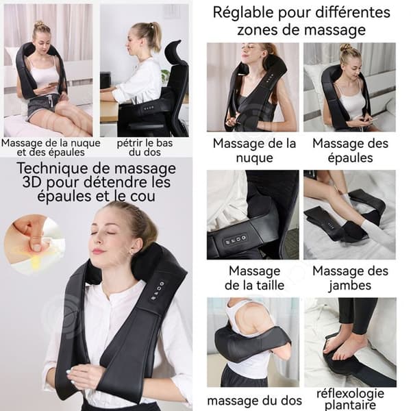 INN Nackmassageapparat 12V 24W 2 lägen 16 massagehuvuden 3 justerbara intensitetsnivåer konstant temperaturvärme