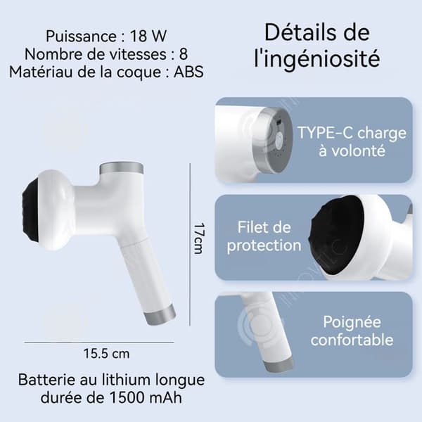 INN Masseur anti-cellulite 18w 1500mah portabel trådlös massör för nacke, midja och axlar, justerbar med 8 hastigheter, automatisk avstängning