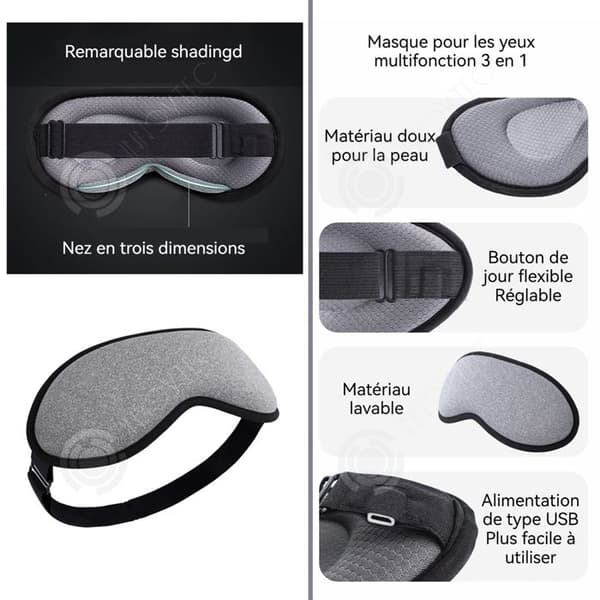 INN Ögonmassageapparat 1800mAH 21x9 cm Mask för ögon med varm ånga för hemmabruk 3 värmenivåer Timer switch