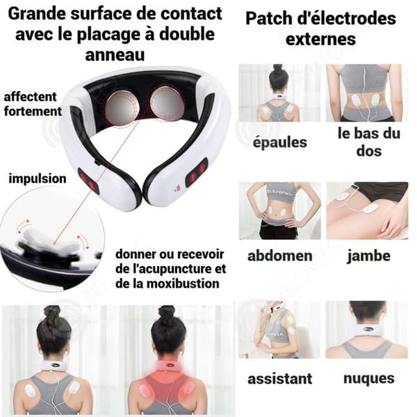 INN Masseur 6 lägen 15 hastigheter 150 mAh smart justering 3D dragring dubbel patch liten och portabel nackmassagerare