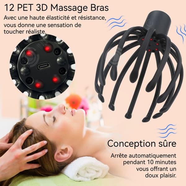 INN Masseur 650mAh 17,68x12x12cm elektrisk hårdmasseringsapparat med flera klor, 3 intensitetsnivåer av massage, Typ-C laddningsport, massör