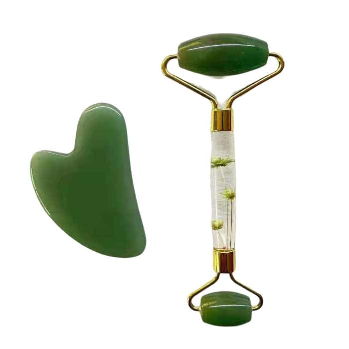 Gua Sha massage kit blommor handtag - Grön