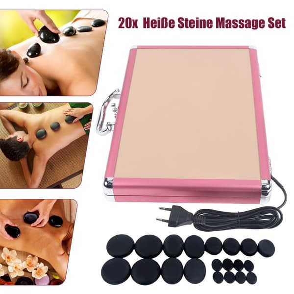 Hot Stone Massage Set, 20 Värme Stenar Inkluderade, Justerbar Temperatur, Hållbar Värmebox