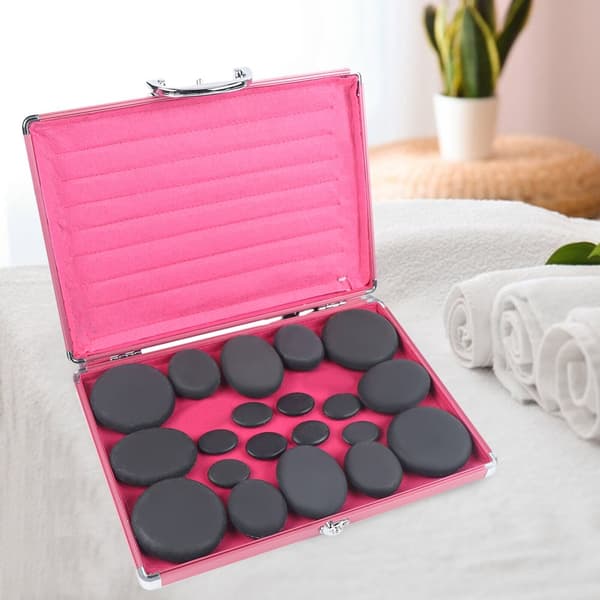 Hot Stone Massage Set, 20 Värme Stenar Inkluderade, Justerbar Temperatur, Hållbar Värmebox