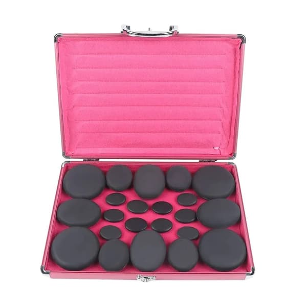 Hot Stones Massage Set, 20 Basaltstenar, EU-standard Värmelåda,gåsgul