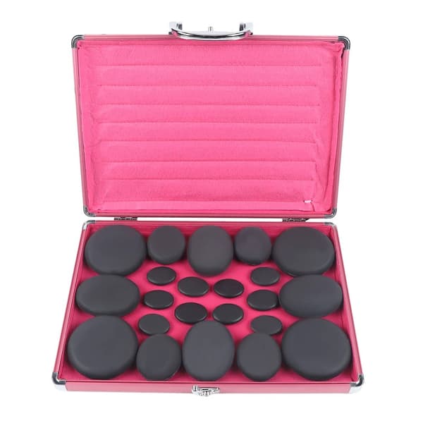 Hot Stone Massage Sæt, Basaltsten, inkluderet 60W Opvarmningsboks,sort
