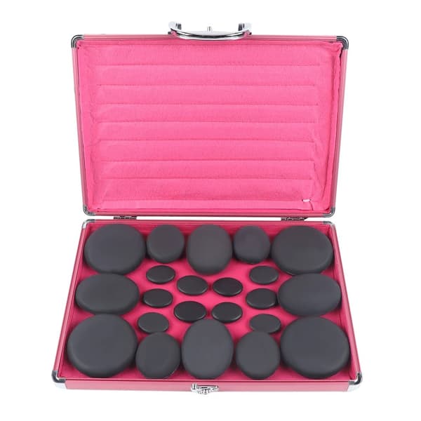 Hot Stone Massage Sæt, Basaltsten, inkluderet 60W Opvarmningsboks,sort