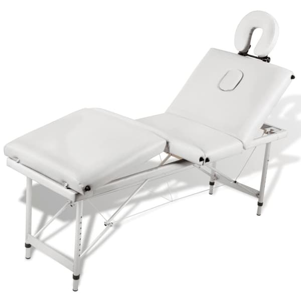 vidaXL Cremefarvet sammenfoldeligt massagebord med aluminiumsstel,4 zoner