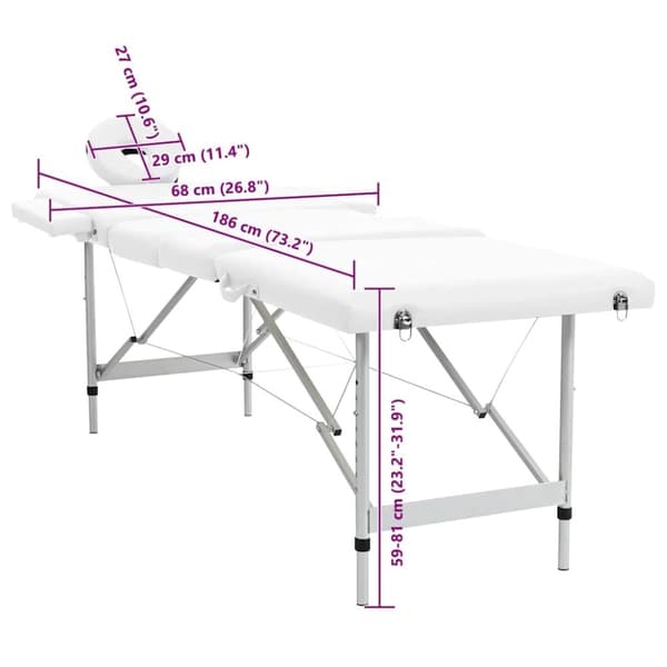 vidaXL Cremefarvet sammenfoldeligt massagebord med aluminiumsstel,4 zoner