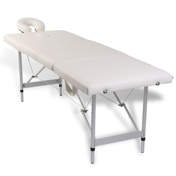 vidaXL Cremefarvet sammenfoldeligt massagebord med aluminiumsstel,4 zoner