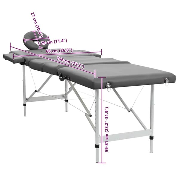 vidaXL Massagebänk med 4 zoner aluminiumram antracit 186x68 cm
