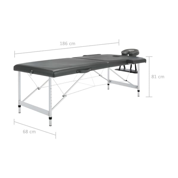 vidaXL massagebord med 2 zoner aluminiumsstel 186x68 cm antracitgrå