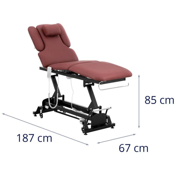 Physa Elektrisk massagebänk - 3 motorer - 250 kg - Svart/vinröd