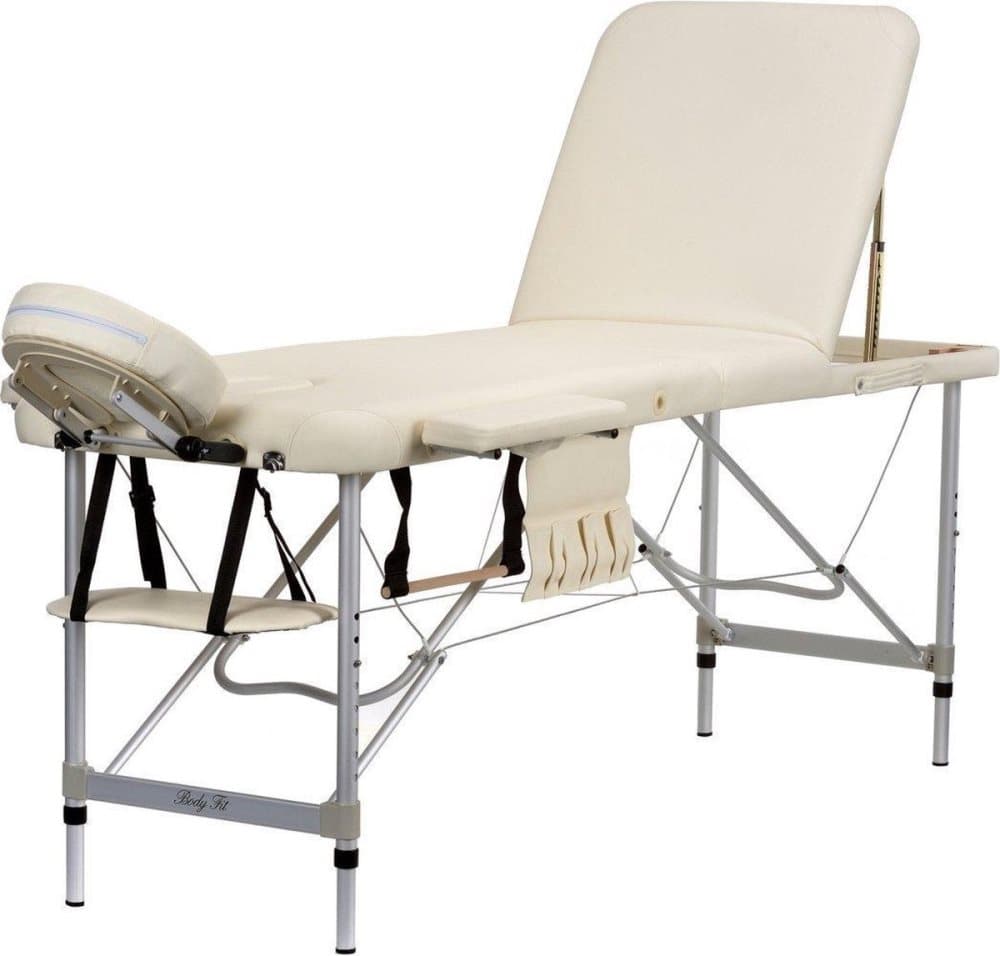 Massagebänk i aluminium - 3 segment - justerbar - kräm - 212 cm lång