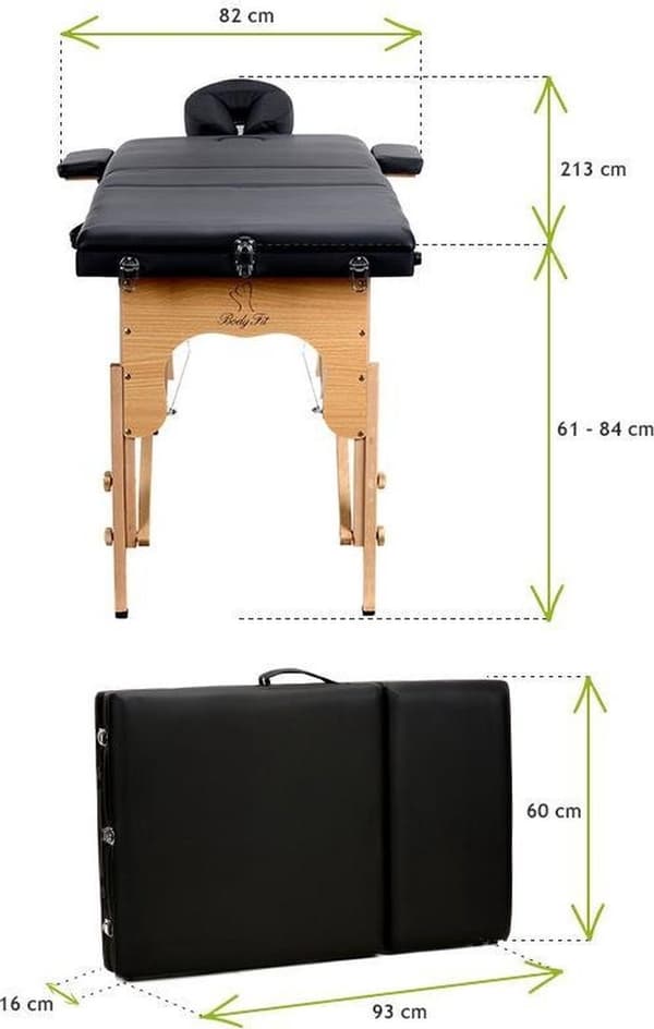 Trä massageläge - 3 segment - justerbar - svart ECO-läder - 213 cm lång