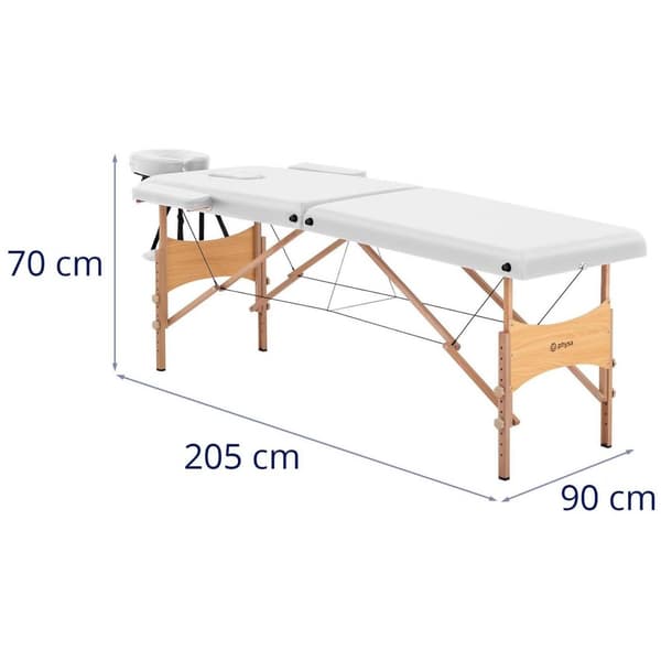physa Hopfällbar massagebänk - Extra bred (70 cm) - Lutbart huvud- och fotstöd - Bokträ - Vit