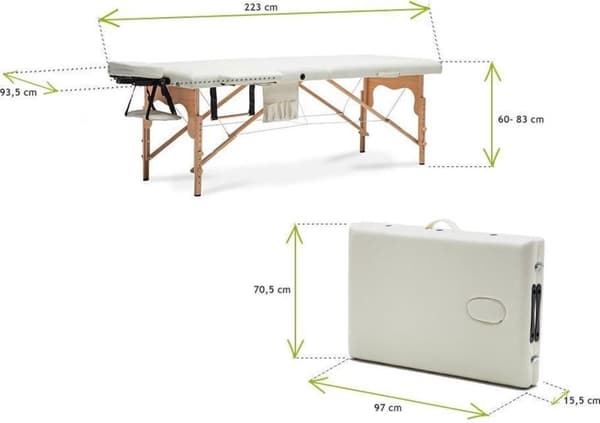 Massagebänk i trä XXL - 2 segment - justerbar - kräm - 223 cm lång