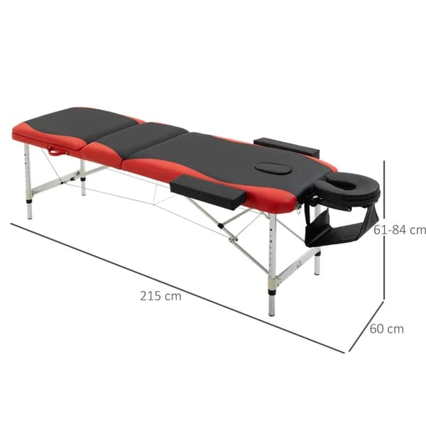 Rootz hopfällbara massagebänk - kosmetiska bord - höjdjusterbart massagebord med nackstöd - massagesäng - aluminiumskum - plast - svart + röd - 215 x