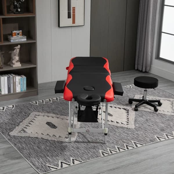 Rootz hopfällbara massagebänk - kosmetiska bord - höjdjusterbart massagebord med nackstöd - massagesäng - aluminiumskum - plast - svart + röd - 215 x