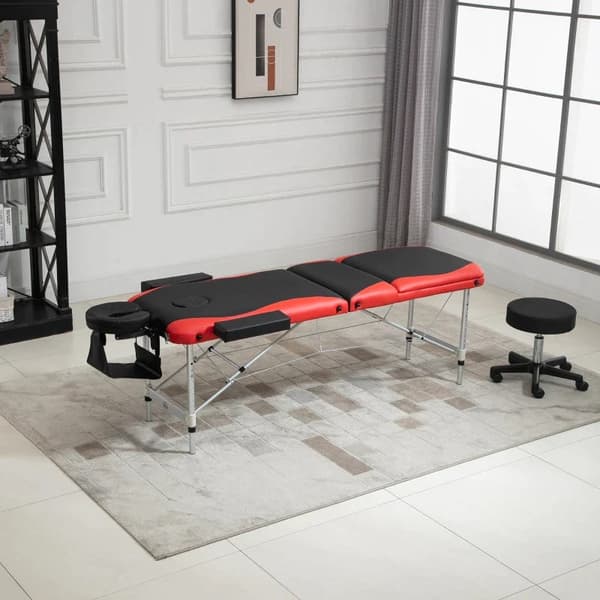 Rootz hopfällbara massagebänk - kosmetiska bord - höjdjusterbart massagebord med nackstöd - massagesäng - aluminiumskum - plast - svart + röd - 215 x