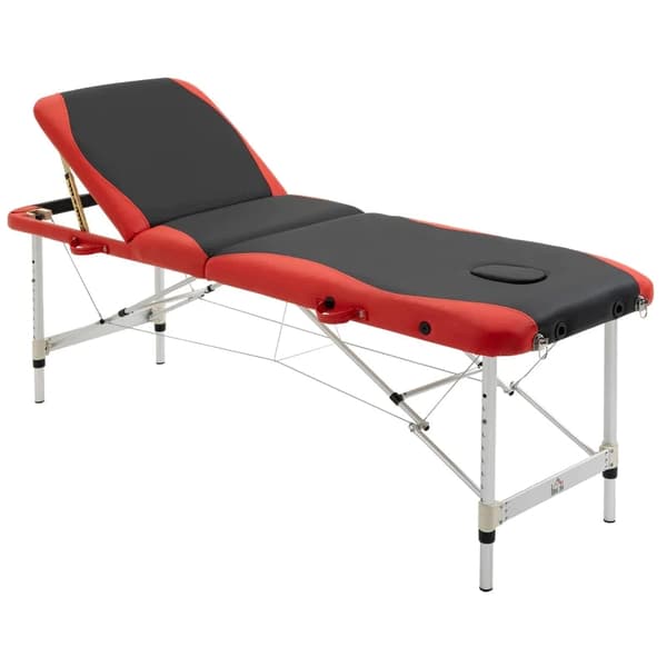 Rootz Foldemassageborde - Kosmetikborde - Højdejusterbart massagebord med nakkestøtte - Massageseng - Aluminiumskum - Plast - Sort + Rød - 215 x 60 x
