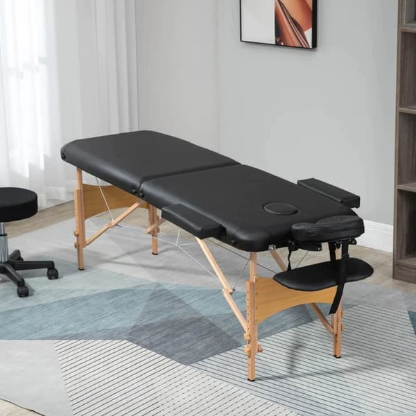 Rootz Bærbar Massageseng - Sammenklappelig Spa - Skønhedsmassagebord - 2 sektioner - Nakkestøtte Bøg - Bæretaske - Træramme - Sort - 215L x 80W x 61-8