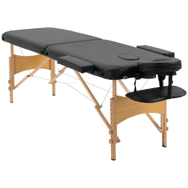 Rootz Bärbar Massagesäng - Fällbart Spa - Skönhetsmassagebord - 2 sektioner - Nackstöd Bok - Bärväska - Träram - Svart - 215L x 80W x 61-88Hcm