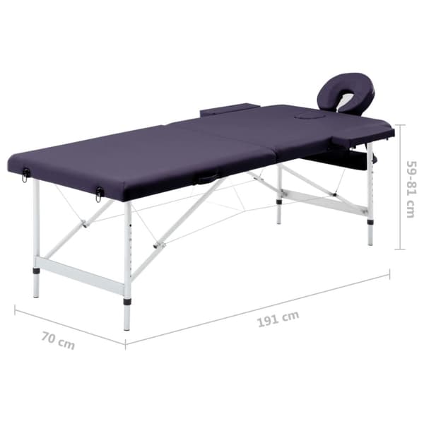 Hopfällbar massagebänk 2 sektioner aluminium lila
