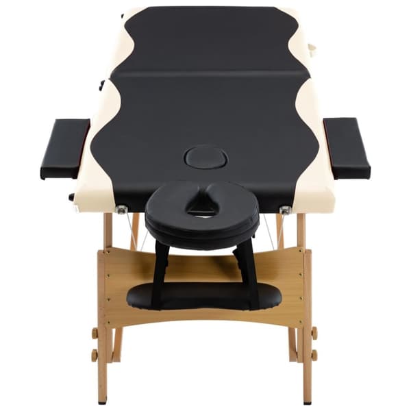 Hopfällbar massagebänk 2 sektioner trä svart och beige