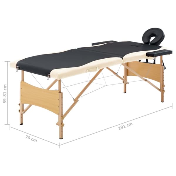 Hopfällbar massagebänk 2 sektioner trä svart och beige