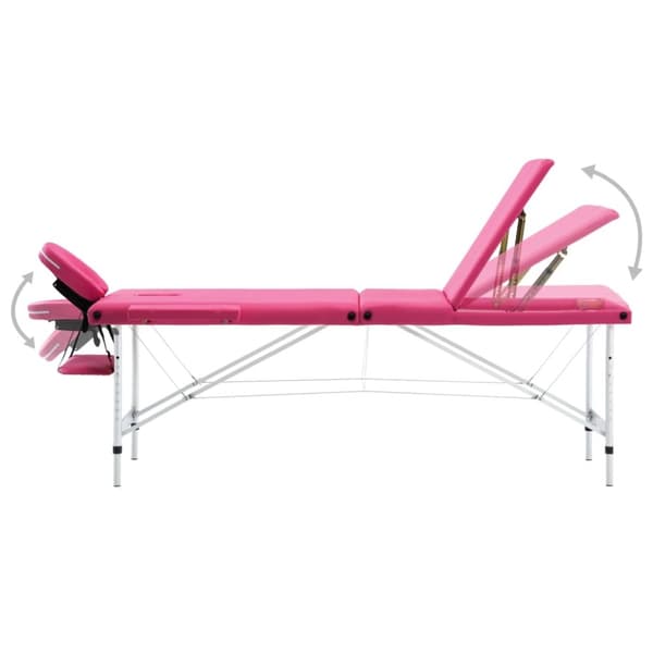 Hopfällbar massagebänk 3 sektioner aluminium rosa