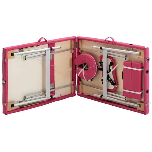 Hopfällbar massagebänk 3 sektioner aluminium rosa