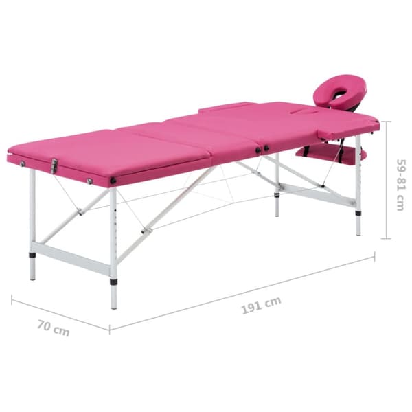 Hopfällbar massagebänk 3 sektioner aluminium rosa
