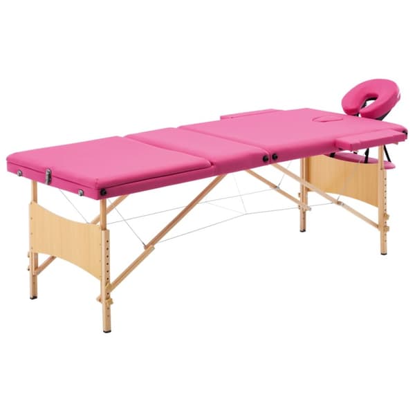 Hopfällbar massagebänk 3 sektioner trä rosa