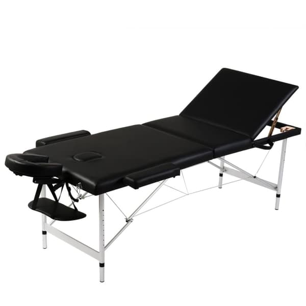 Hopfällbar massagebänk med 3 sektioner aluminiumram svart