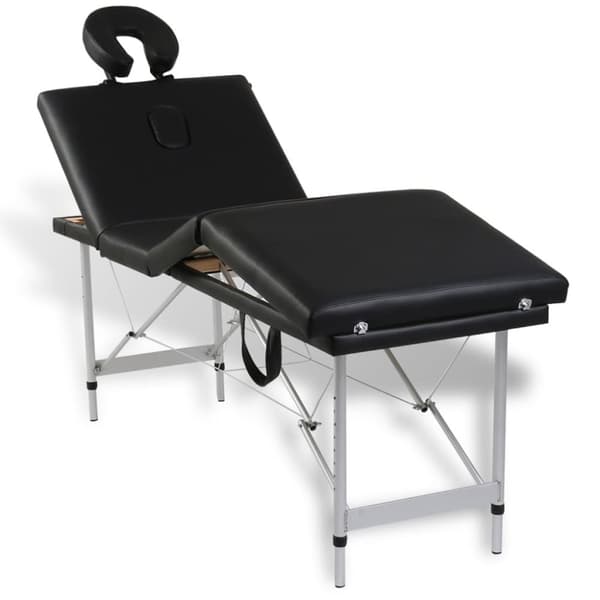 Hopfällbar massagebänk med 4 sektioner aluminiumram svart