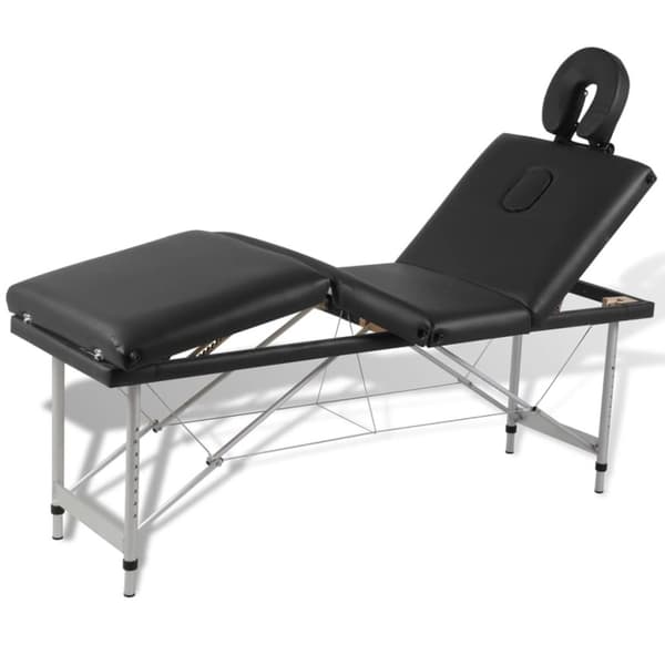 Hopfällbar massagebänk med 4 sektioner aluminiumram svart