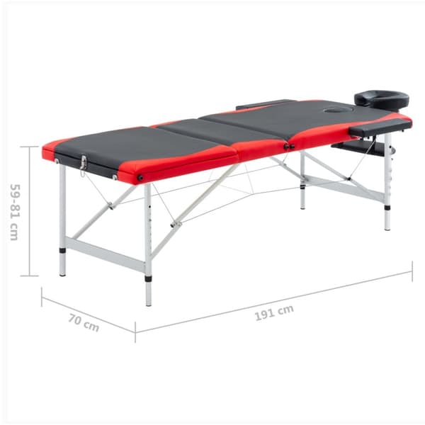 Hopfällbar massagebänk 3 sektioner aluminium svart och röd