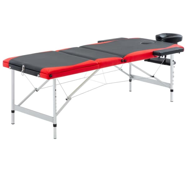 Hopfällbar massagebänk 3 sektioner aluminium svart och röd