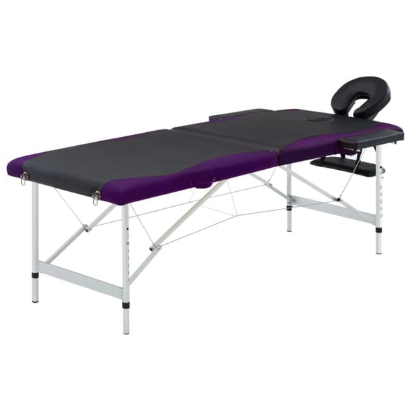 sammenfoldeligt massagebord aluminiumsstel 2 zoner sort lilla