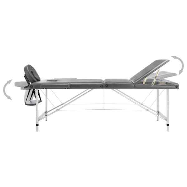 massagebord med 3 zoner aluminiumsstel 186 x 68 cm antracitgrå