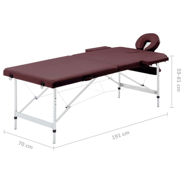Hopfällbar massagebänk 2 sektioner aluminium mörklila