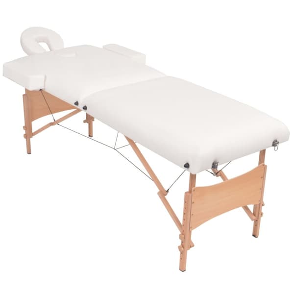 foldbart massagebord med skammel 2 zoner 10 cm tyk hynde hvid
