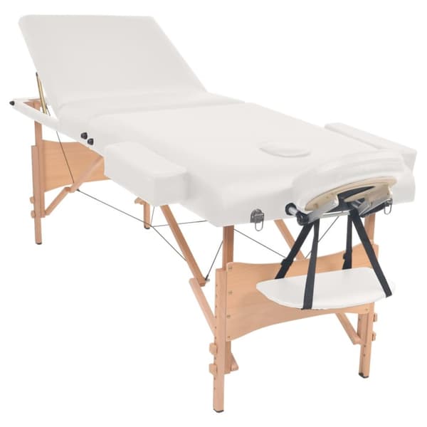 Hopfällbar massagebänk 3 sektioner och pall 10 cm tjock vit